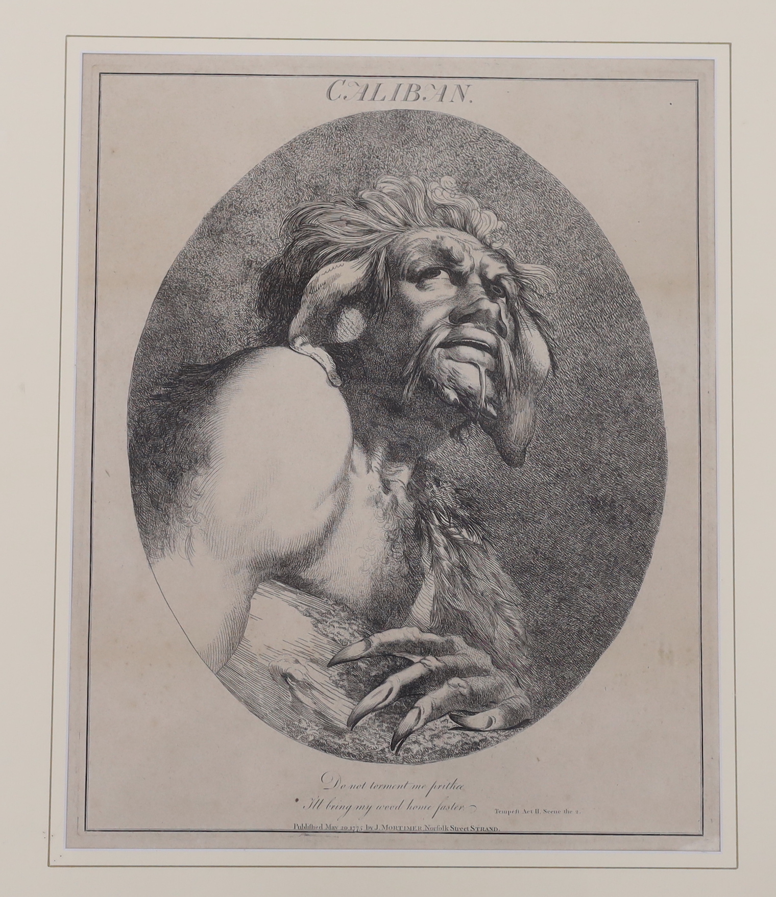 After John Hamilton Mortimer (1740-1779), set of three etchings, Twelve characters from Shakespeare comprising Caliban, Bardolph and Beatrice, publ. 1770’s by J. Mortimer, Norfolk Street, Strand, each 41 x 33cm
